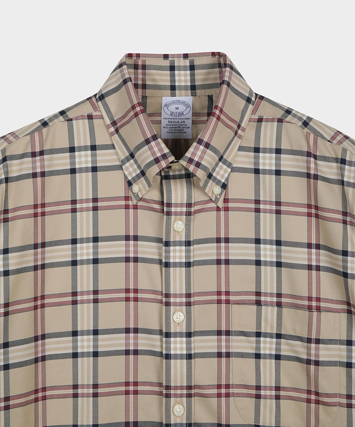 브룩스 브라더스(BROOKS BROTHERS) 레귤러핏 논아이론 트윌 타탄 체크 셔츠 (다크베이지) (BBTHMM6132ZEF)