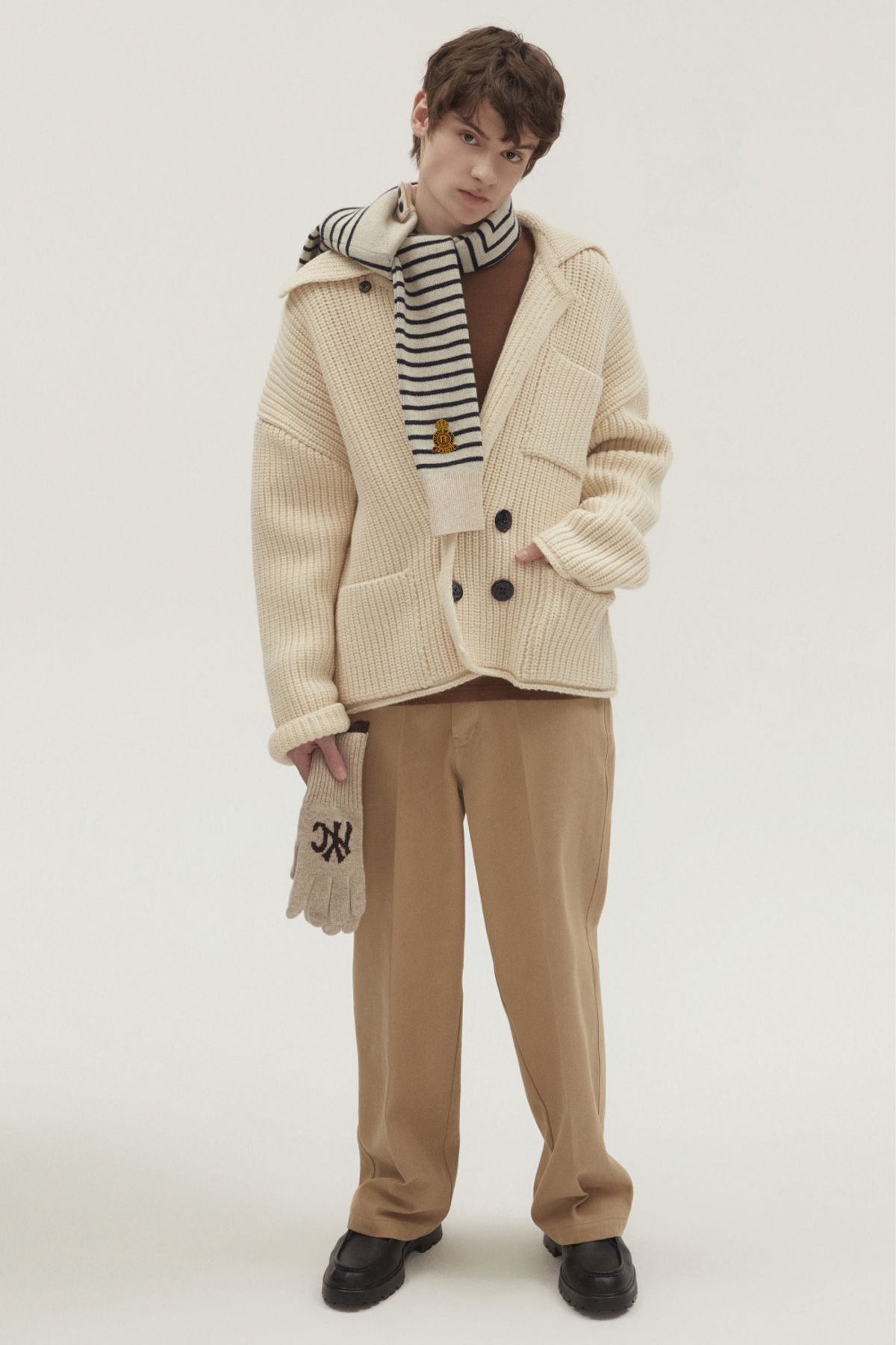 노앙(NOHANT) PREPPY DOUBLE KNIT CARDIGAN IVORY