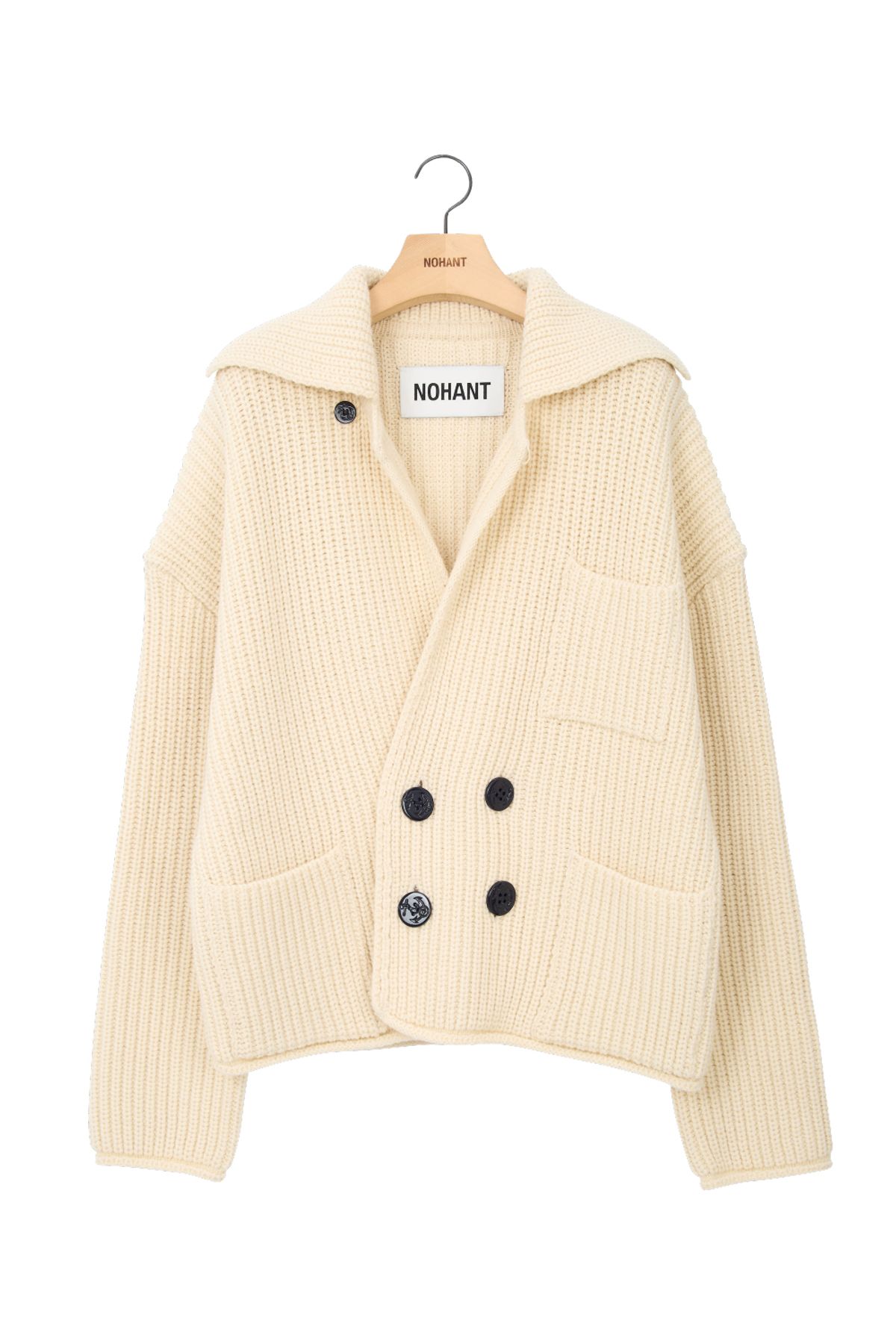 노앙(NOHANT) PREPPY DOUBLE KNIT CARDIGAN IVORY