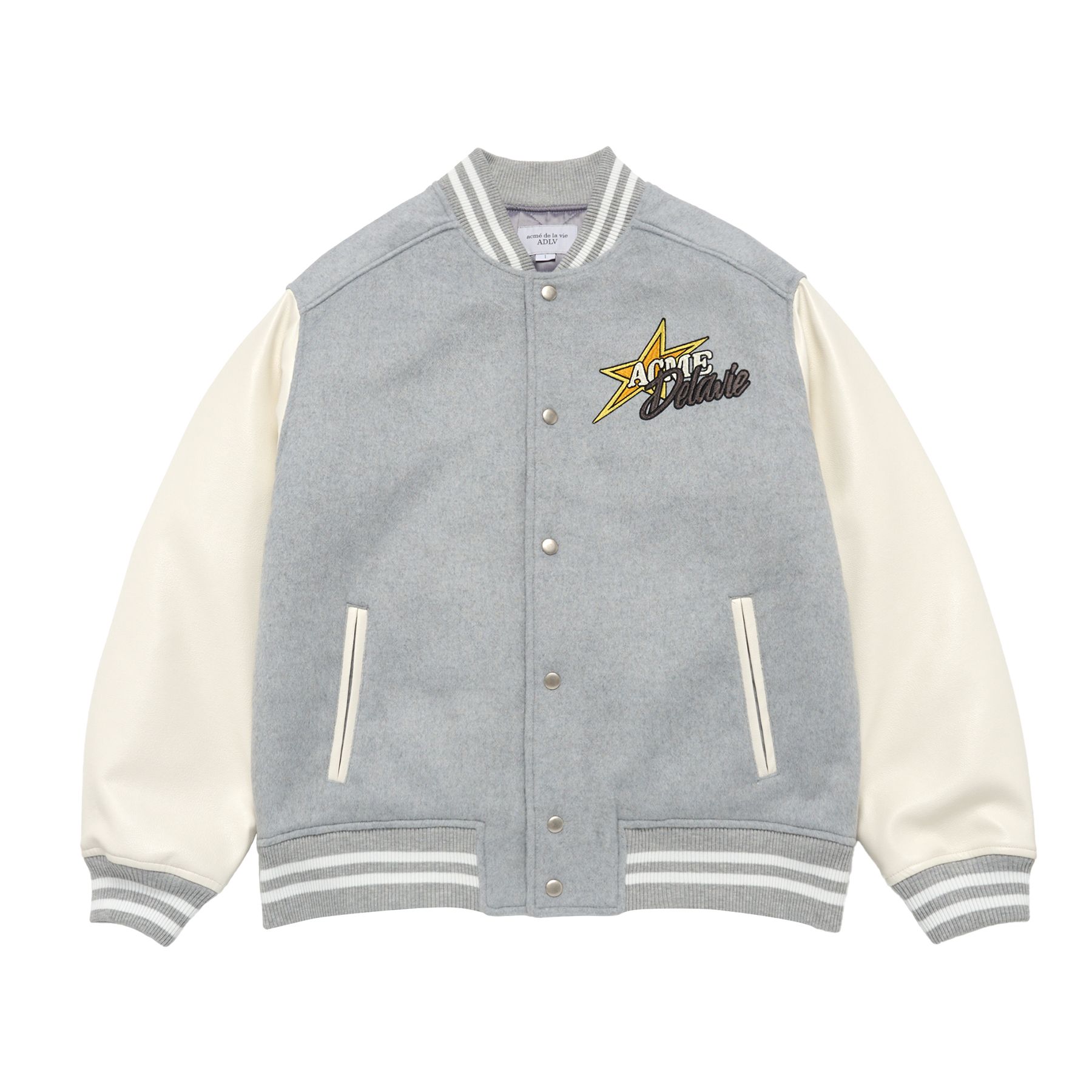MUSINSA | acmé de la vie PIXEL BEAR ARTWORK VARSITY JACKET (2COLOR)