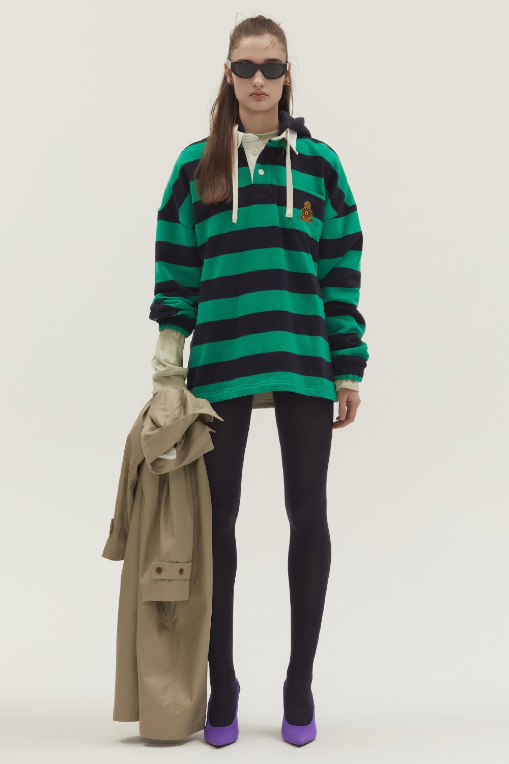 【NOHANT】STRIPE HOODIE RUGBY SHIRT STRIPE HOODIE RUGBY SHIRT GREEN - NOHANT | 60% - Asian