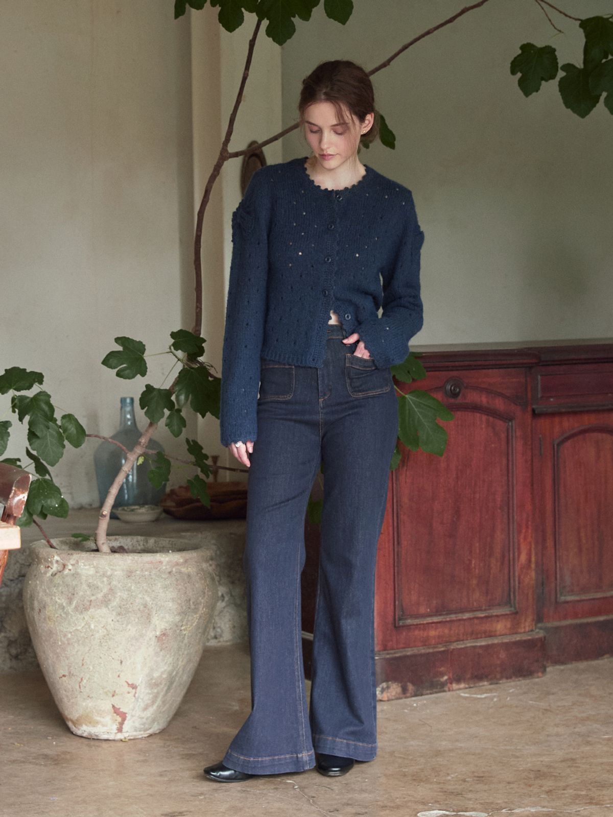 르니나(LENINA) MARIE flared retro jean_DARK BLUE