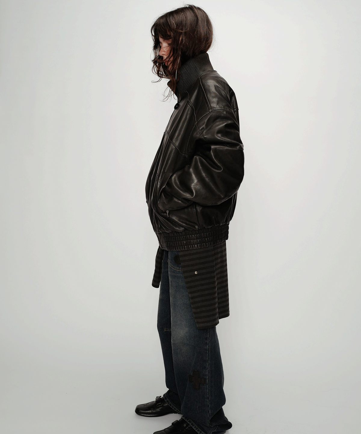 이알티알(ERTR) Vintage Leather Biker Jacket Black