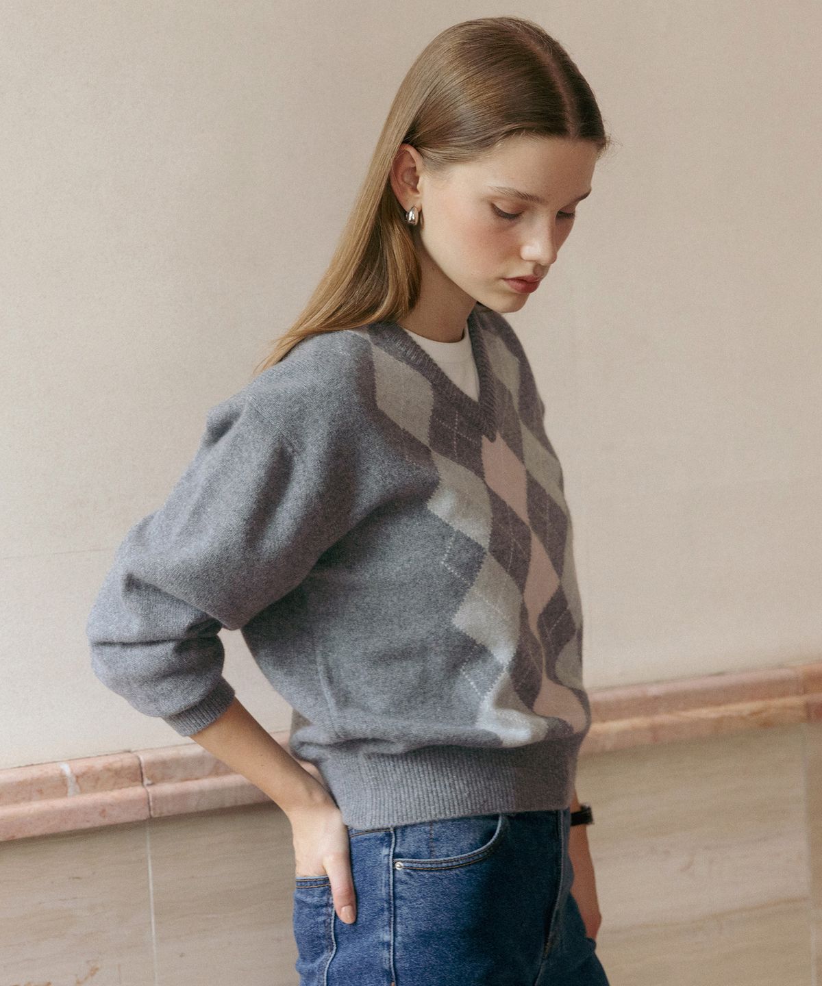 튜드먼트(TTUDEMENT) [3COLORS] ARGYLE WOOL KNIT PULLOVER
