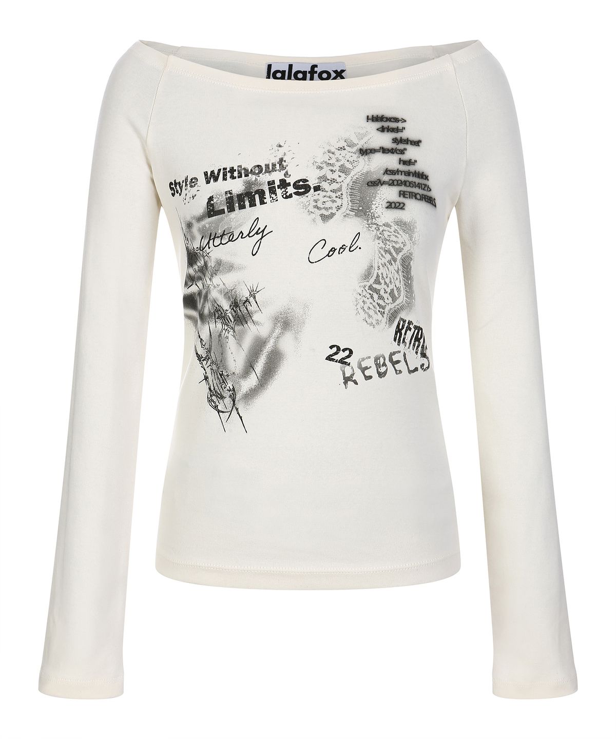 라라폭스(LALAFOX) OFF-SHOULDER PRINTING T-SHIRT 오프숄더 티셔츠 CREAM BQ4CL004
