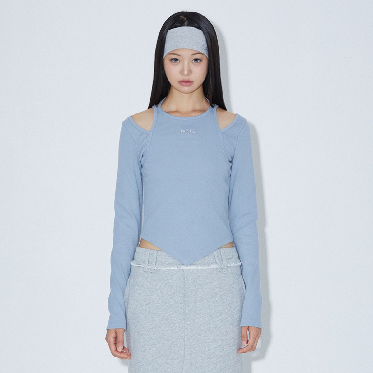 라라폭스(LALAFOX) SHOULDER SLIT HALTERNECK T-SHIRT SKYBLUE 숄더 슬릿 티셔츠 BQ4CL007