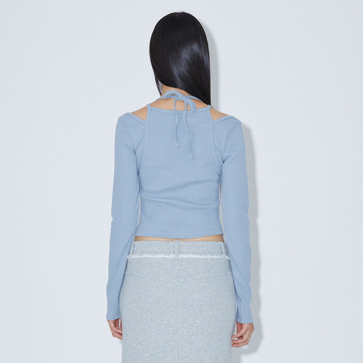 라라폭스(LALAFOX) SHOULDER SLIT HALTERNECK T-SHIRT SKYBLUE 숄더 슬릿 티셔츠 BQ4CL007