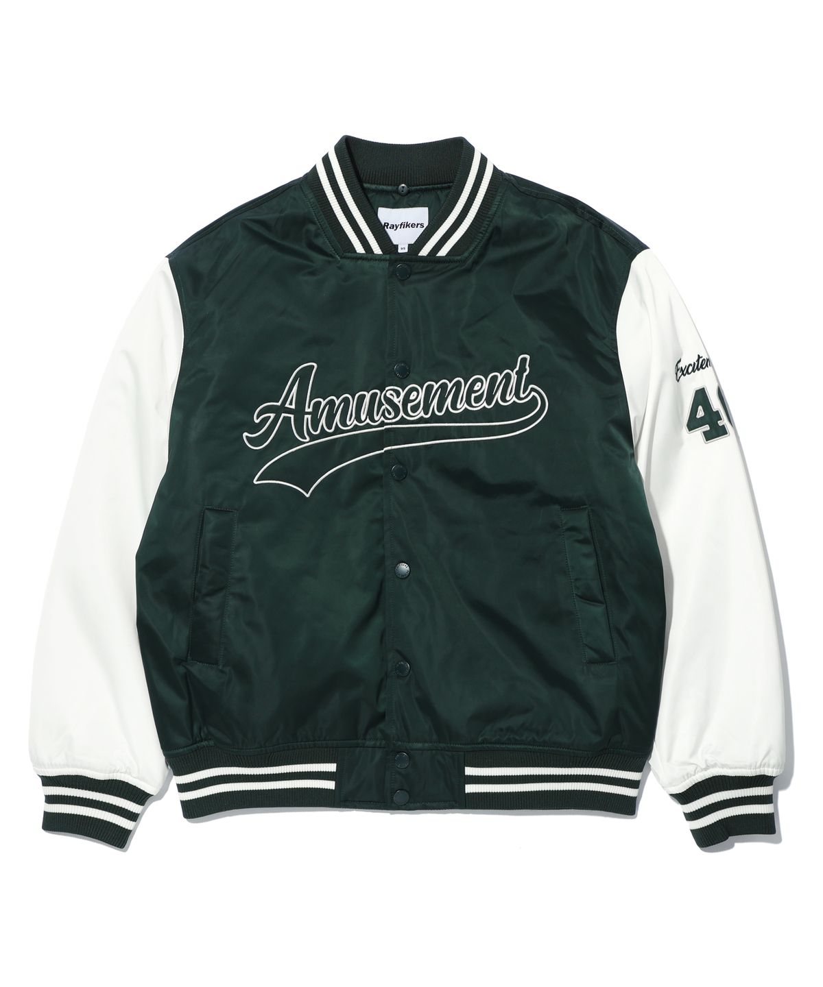 레이피커스(RAYFIKERS) 어뮤즈먼트 패딩 바시티 점퍼 DARK GREEN (MP1JU017-046)