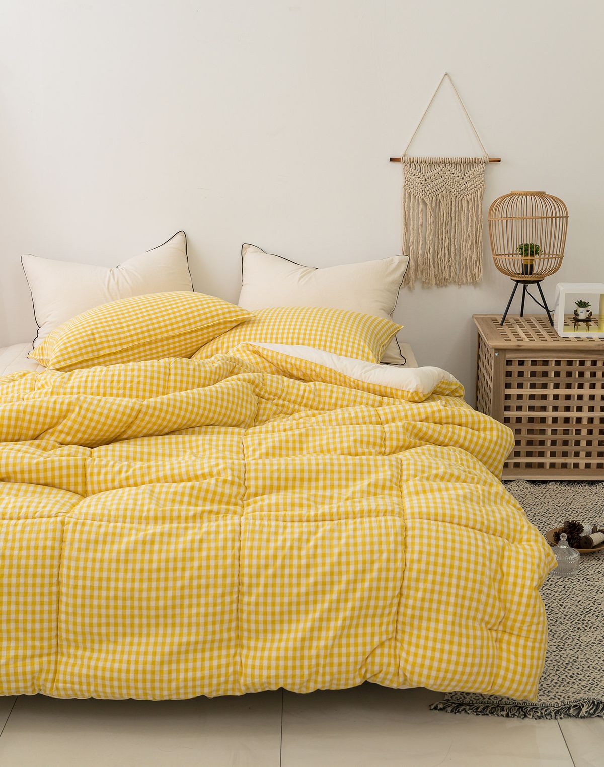 샤이닝홈(SHININGHOME) 더블리 지젤체크 순면 차렵이불/세트 SS/Q 모음 4컬러 이불베개세트 이불패드세트 기숙사이불