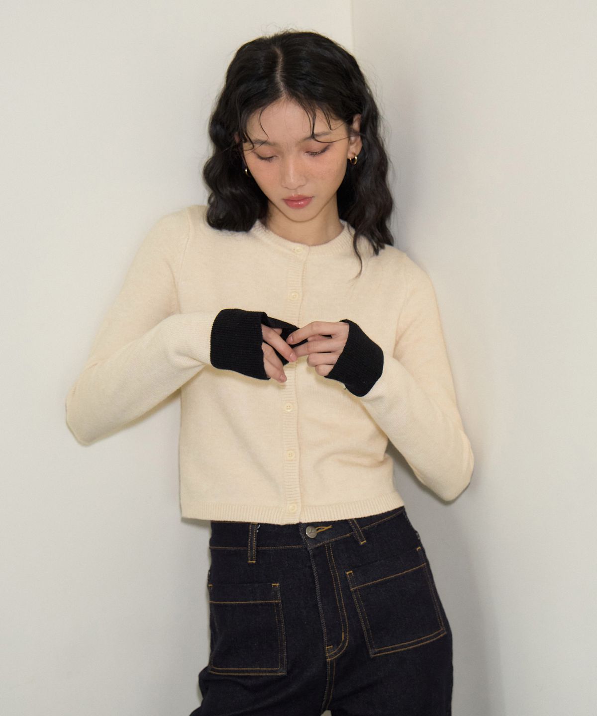 살롱 드 욘(SALON DE YOHN) Cuffs Knit Cardigan Set_ Ivory