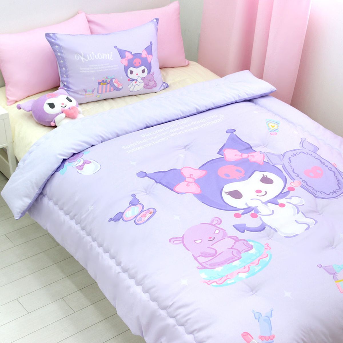 나라홈데코(NARAHOMEDECO) 산리오 쿠로미 차렵이불 베개커버 침구세트 코스메틱