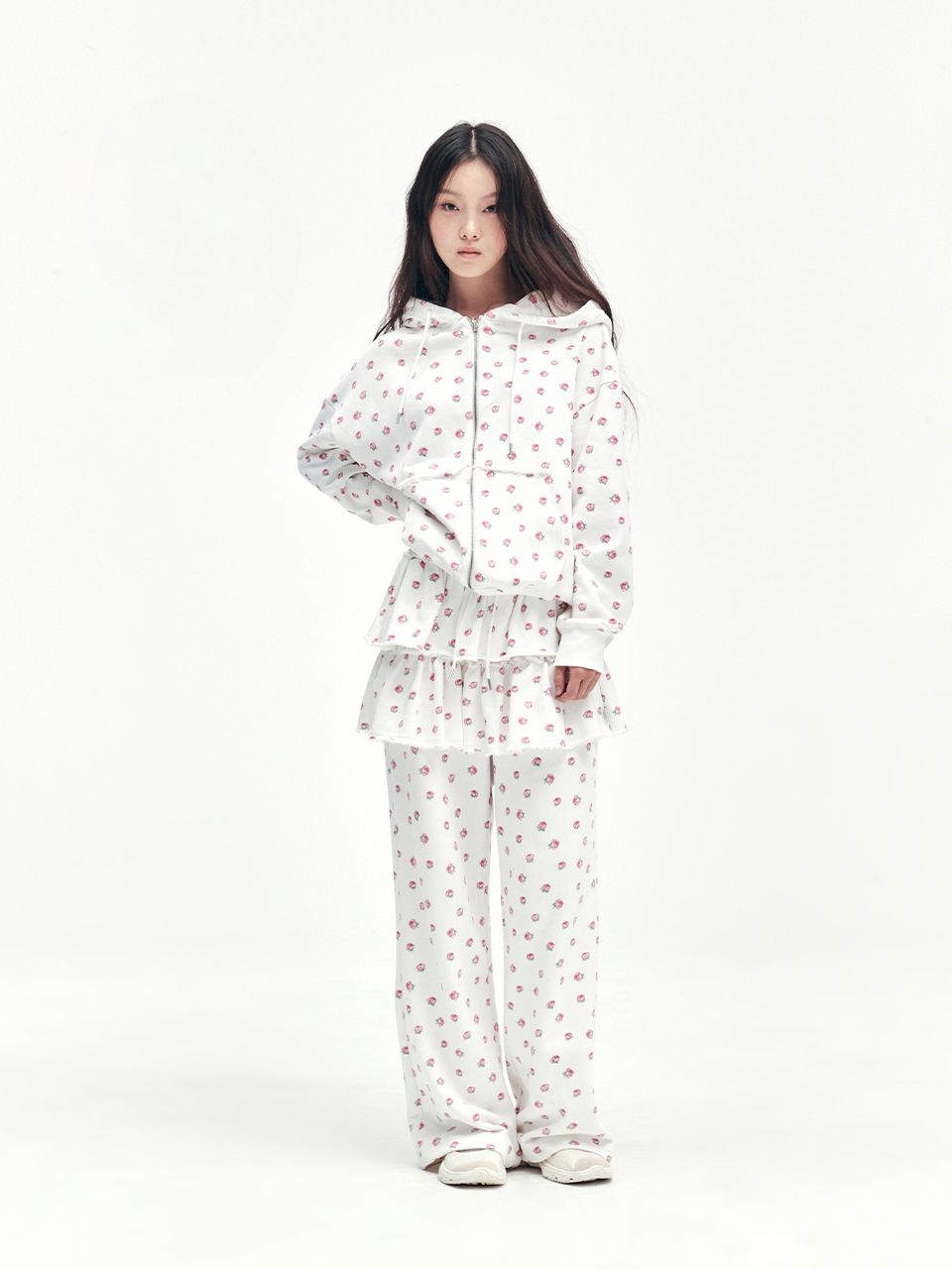 MUSINSA | YOUHEE FLOWER PATTERN HOOD ZIP-UP WHITE