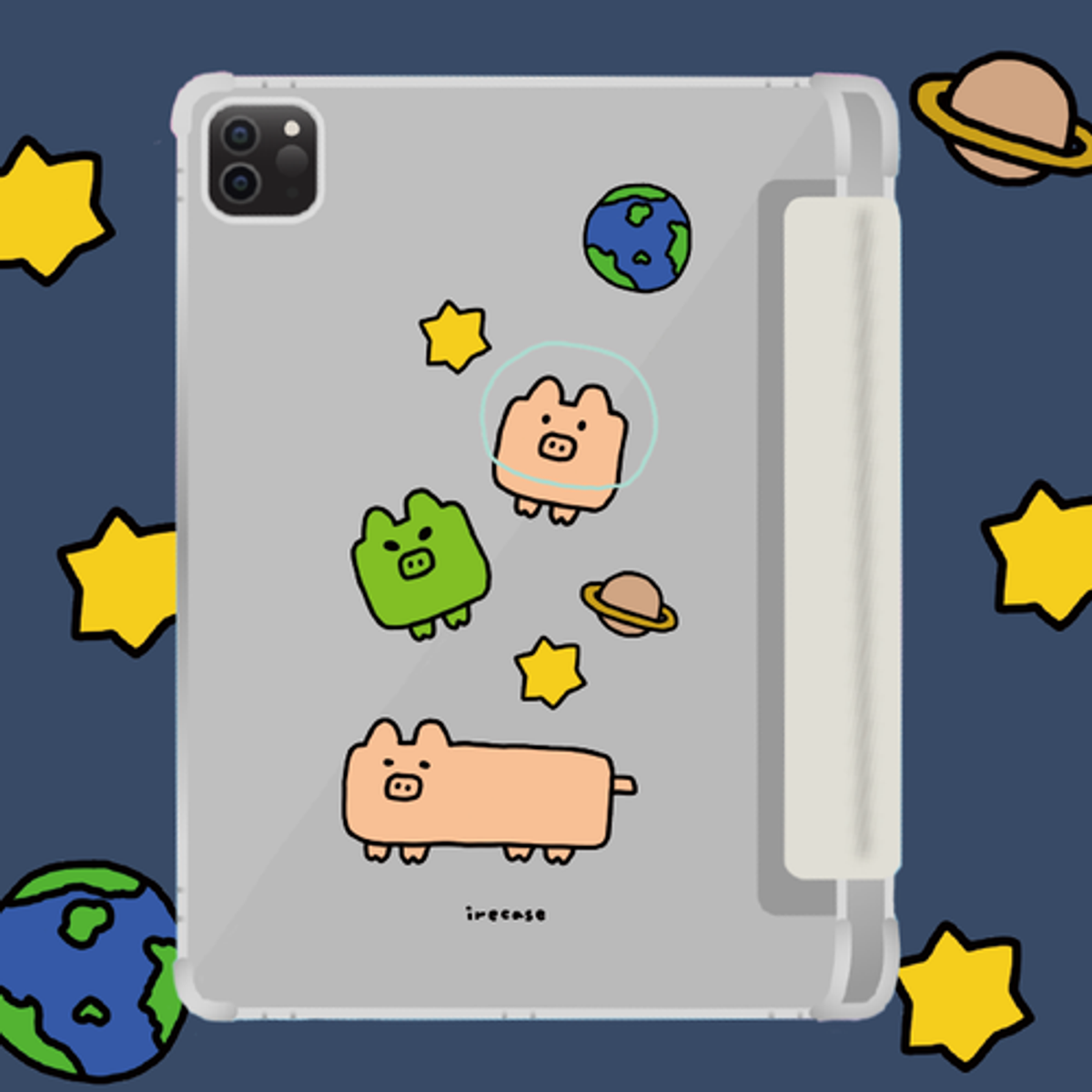 이레케이스앤굿즈(IRECASEGOODS) 돼지별 갤럭시탭 아이패드 애플펜슬 수납가능 풀커버 파스텔