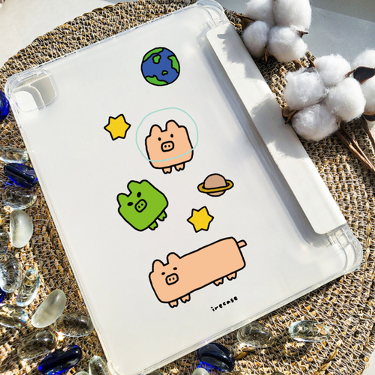 이레케이스앤굿즈(IRECASEGOODS) 돼지별 갤럭시탭 아이패드 애플펜슬 수납가능 풀커버 파스텔
