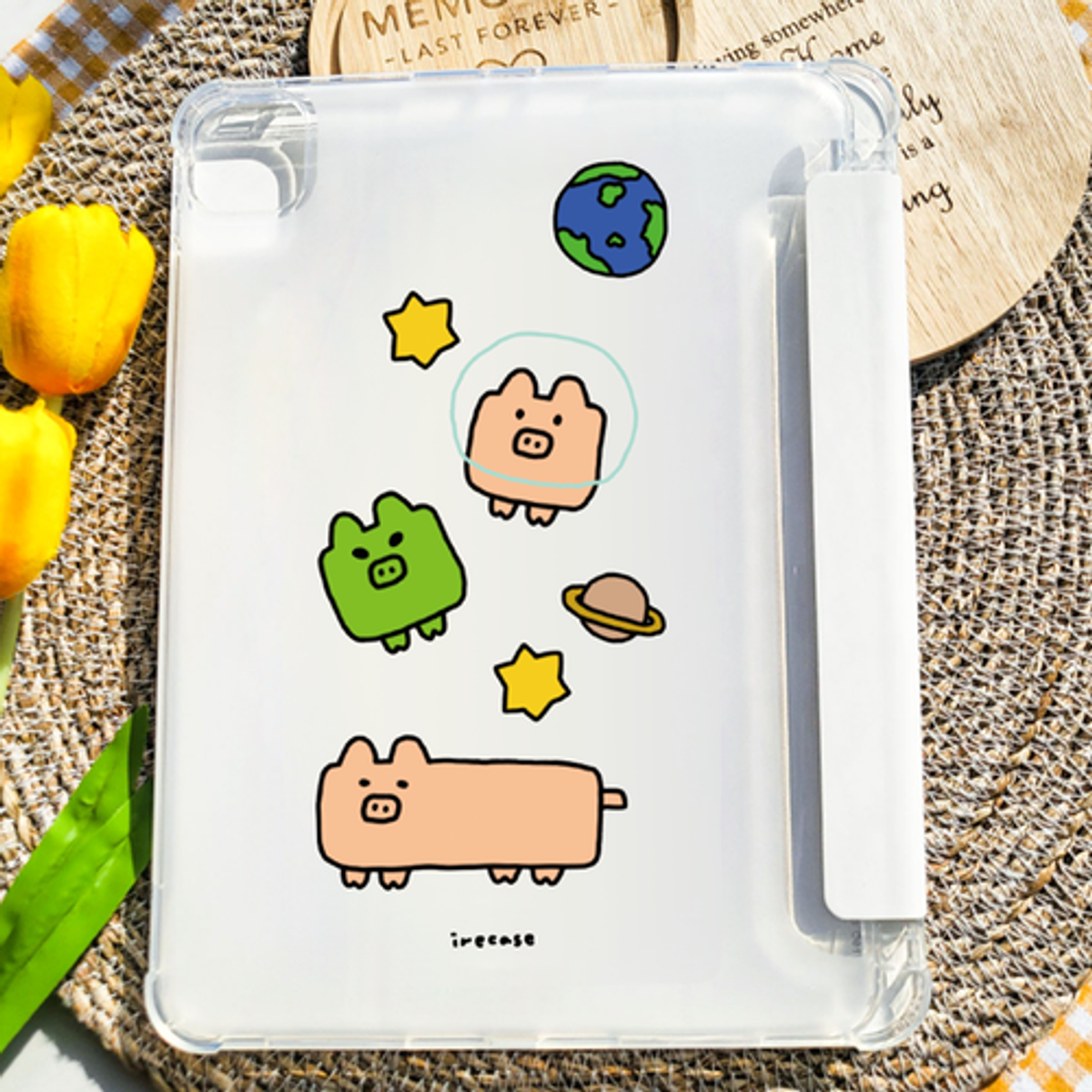 이레케이스앤굿즈(IRECASEGOODS) 돼지별 갤럭시탭 아이패드 애플펜슬 수납가능 풀커버 파스텔