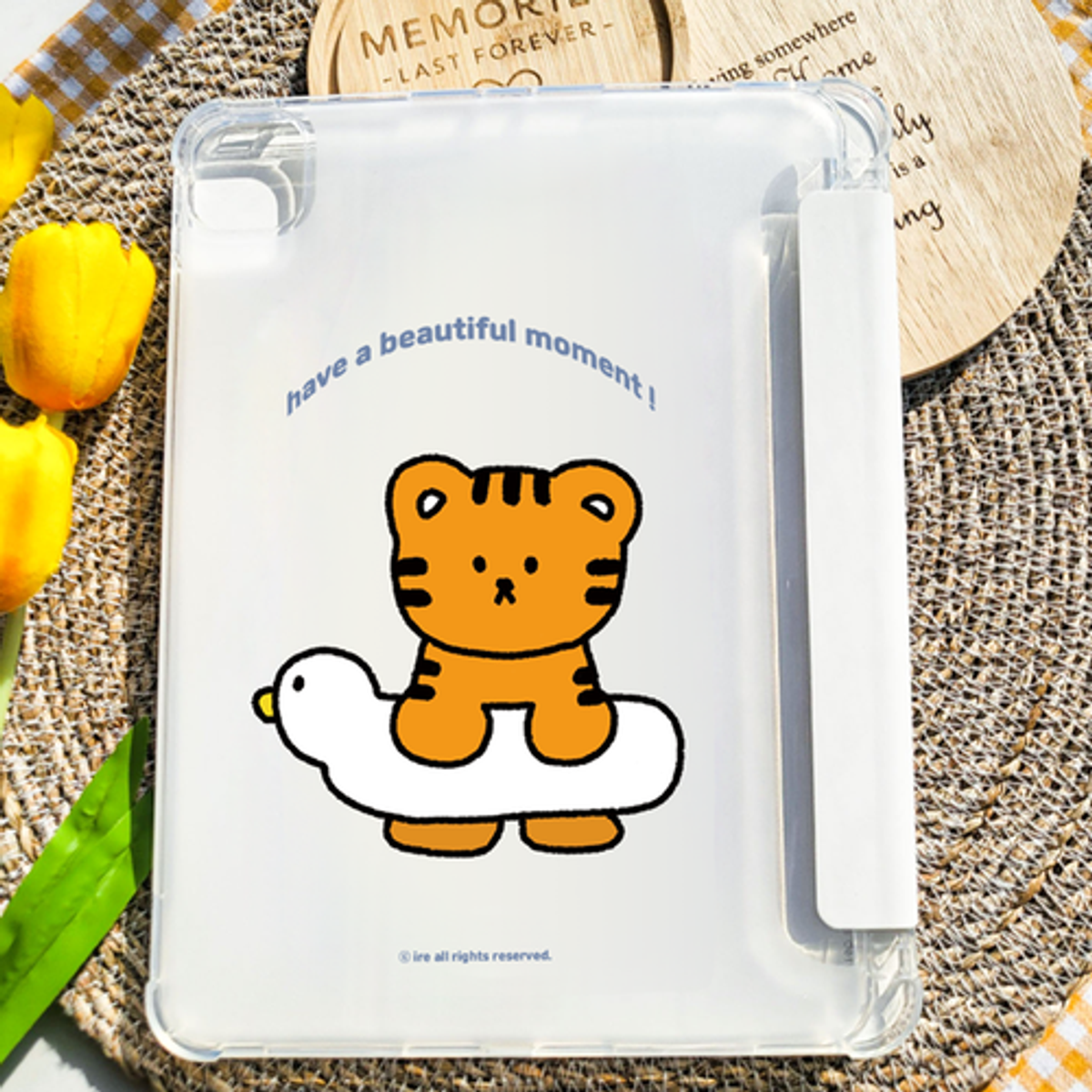 이레케이스앤굿즈(IRECASEGOODS) 둥둥호랑이 갤럭시탭 아이패드 애플펜슬 수납가능 풀커버 파스텔
