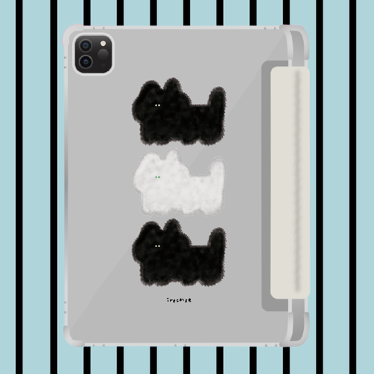 이레케이스앤굿즈(IRECASEGOODS) 복슬고양이 갤럭시탭 아이패드 애플펜슬 수납가능 풀커버 파스텔