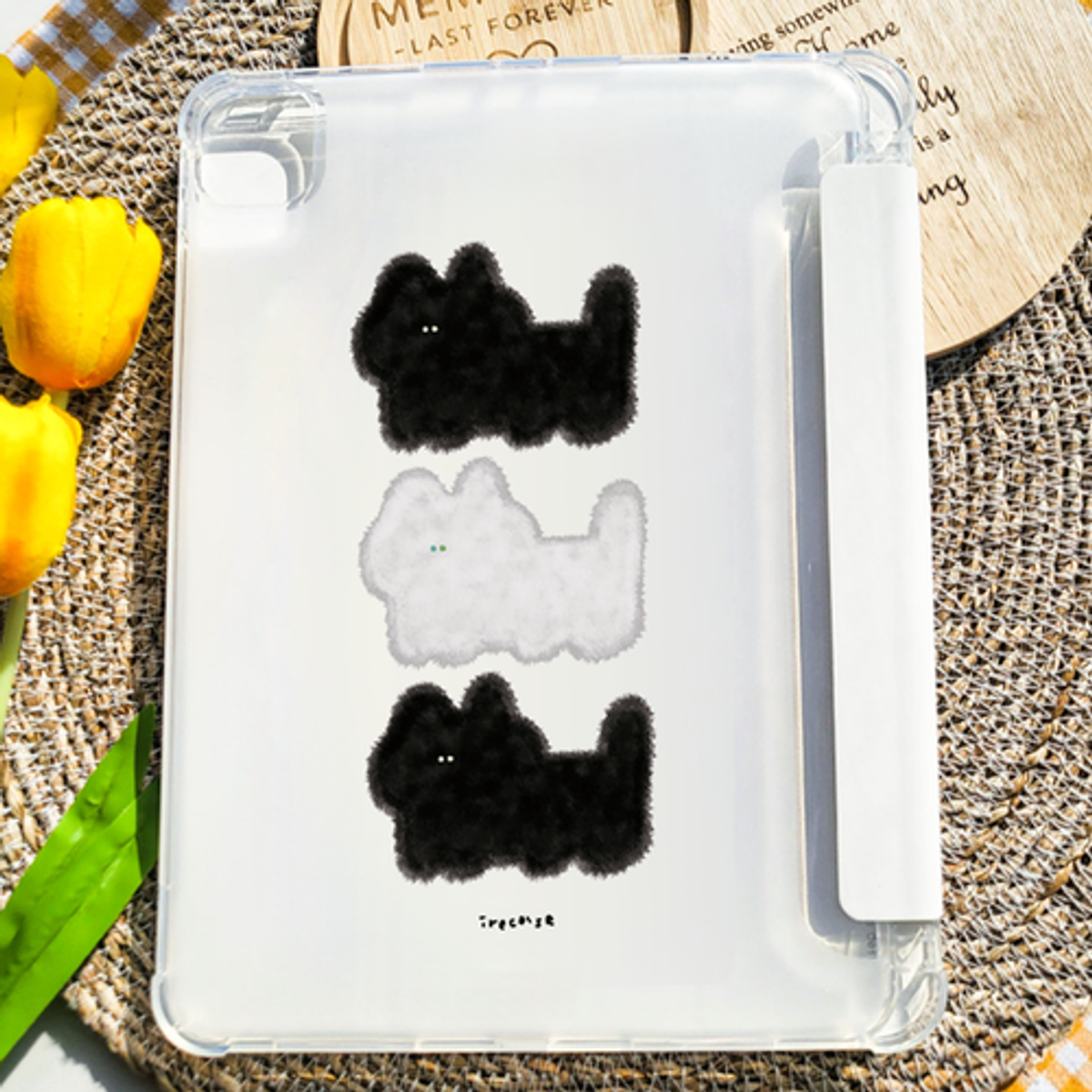 이레케이스앤굿즈(IRECASEGOODS) 복슬고양이 갤럭시탭 아이패드 애플펜슬 수납가능 풀커버 파스텔