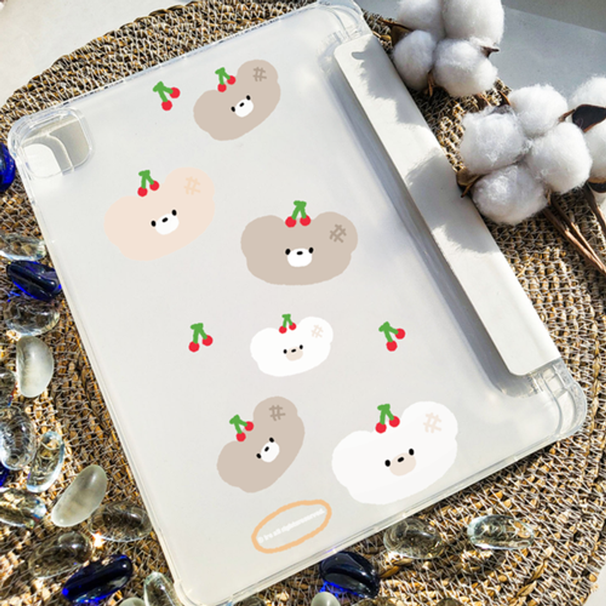 이레케이스앤굿즈(IRECASEGOODS) 체리곰 갤럭시탭 아이패드 애플펜슬 수납가능 풀커버 파스텔