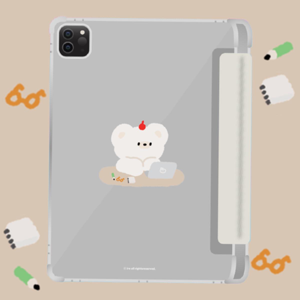 이레케이스앤굿즈(IRECASEGOODS) 스터디곰 갤럭시탭 아이패드 애플펜슬 수납가능 풀커버 파스텔