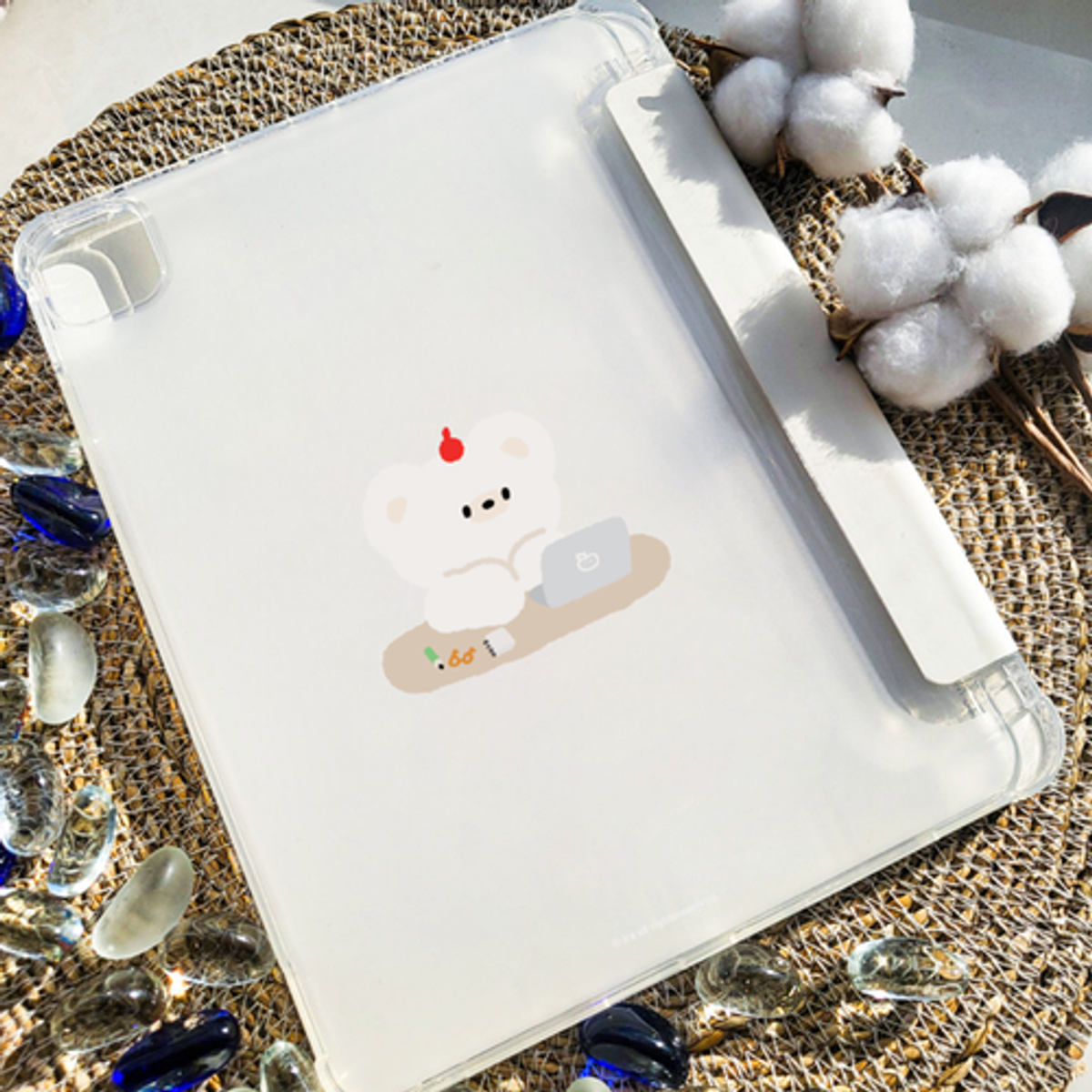 이레케이스앤굿즈(IRECASEGOODS) 스터디곰 갤럭시탭 아이패드 애플펜슬 수납가능 풀커버 파스텔