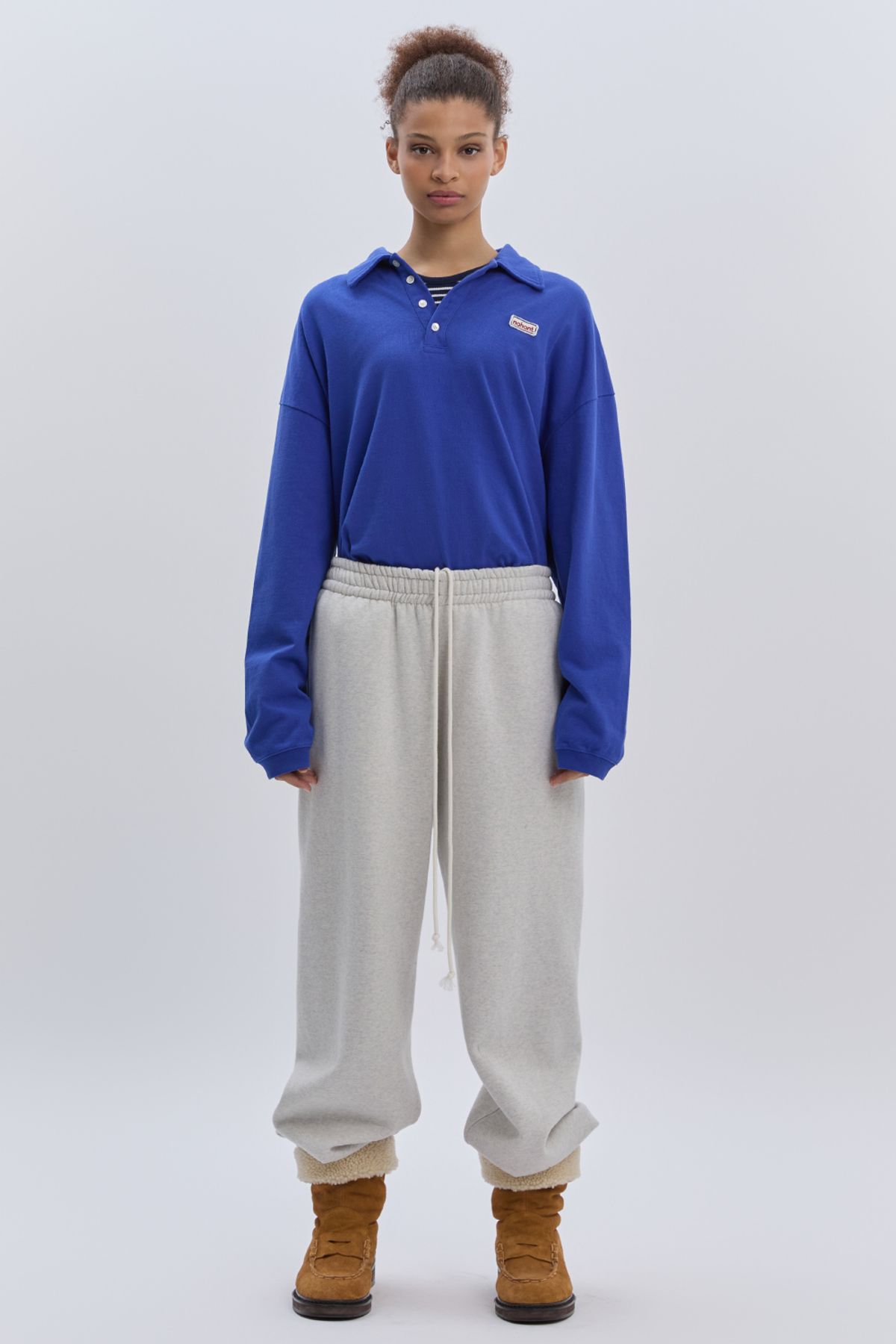 노앙(NOHANT) WASHED POLO LONG SLEEVE T-SHIRT BLUE