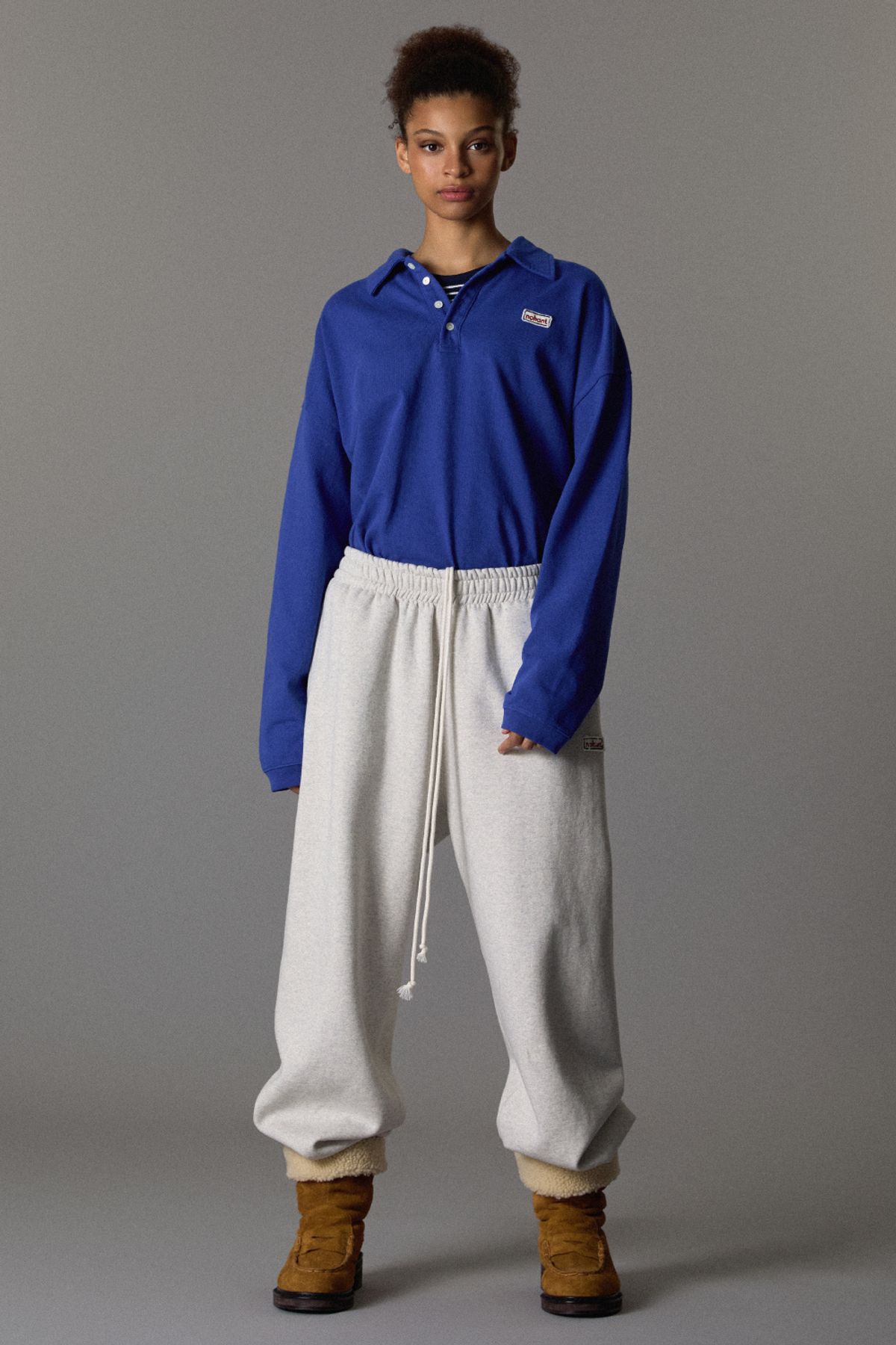 노앙(NOHANT) WASHED POLO LONG SLEEVE T-SHIRT BLUE