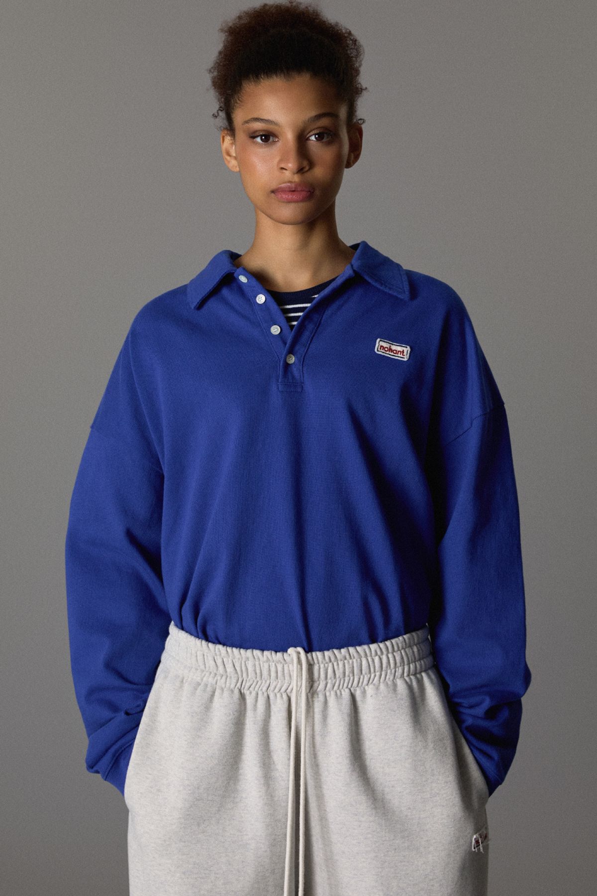 노앙(NOHANT) WASHED POLO LONG SLEEVE T-SHIRT BLUE