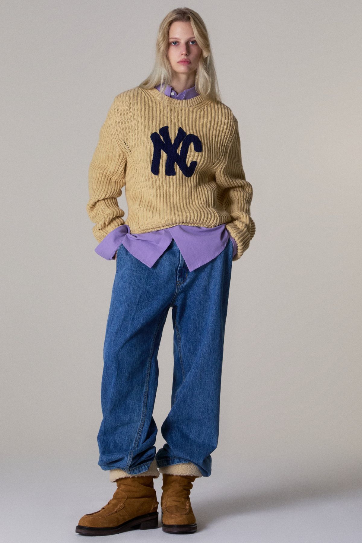 노앙(NOHANT) WASHED LOOSE FIT DENIM PANTS MID BLUE