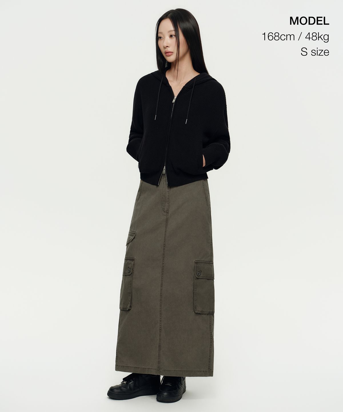 무신사 스탠다드 우먼(MUSINSA STANDARD WOMAN) 우먼즈 리브드 니트 후디드 집업 [블랙]