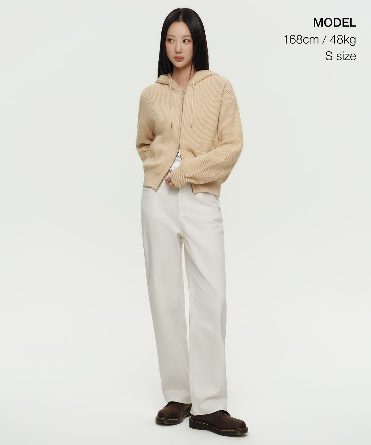 무신사 스탠다드 우먼(MUSINSA STANDARD WOMAN) 우먼즈 리브드 니트 후디드 집업 [크림 베이지]