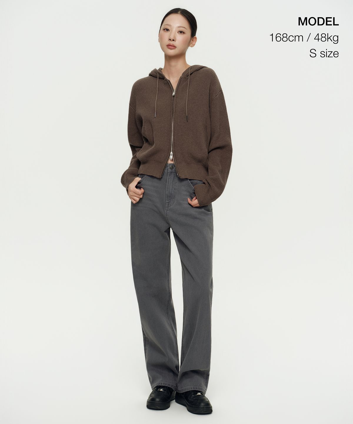 무신사 스탠다드 우먼(MUSINSA STANDARD WOMAN) 우먼즈 리브드 니트 후디드 집업 [헤더 브라운]
