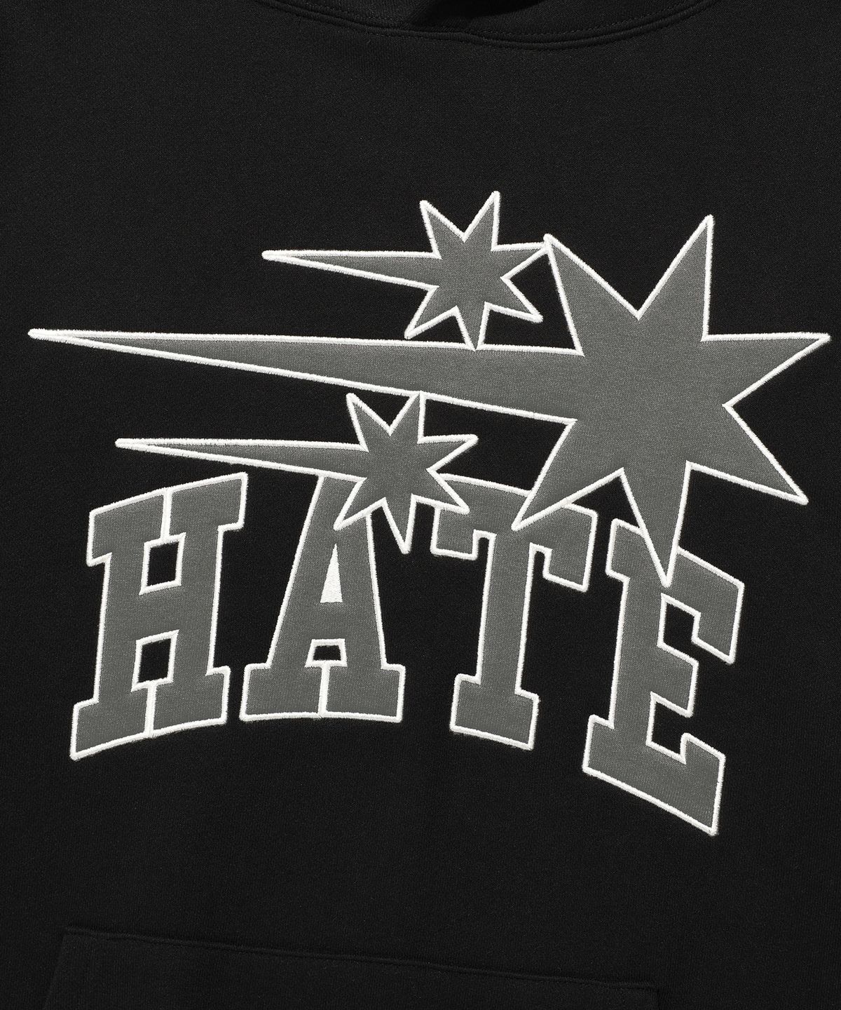나이스고스트클럽(NICEGHOSTCLUB) 3STARS HATE APPLIQUE HOODIE_BLACK(NG2EFUM417A)