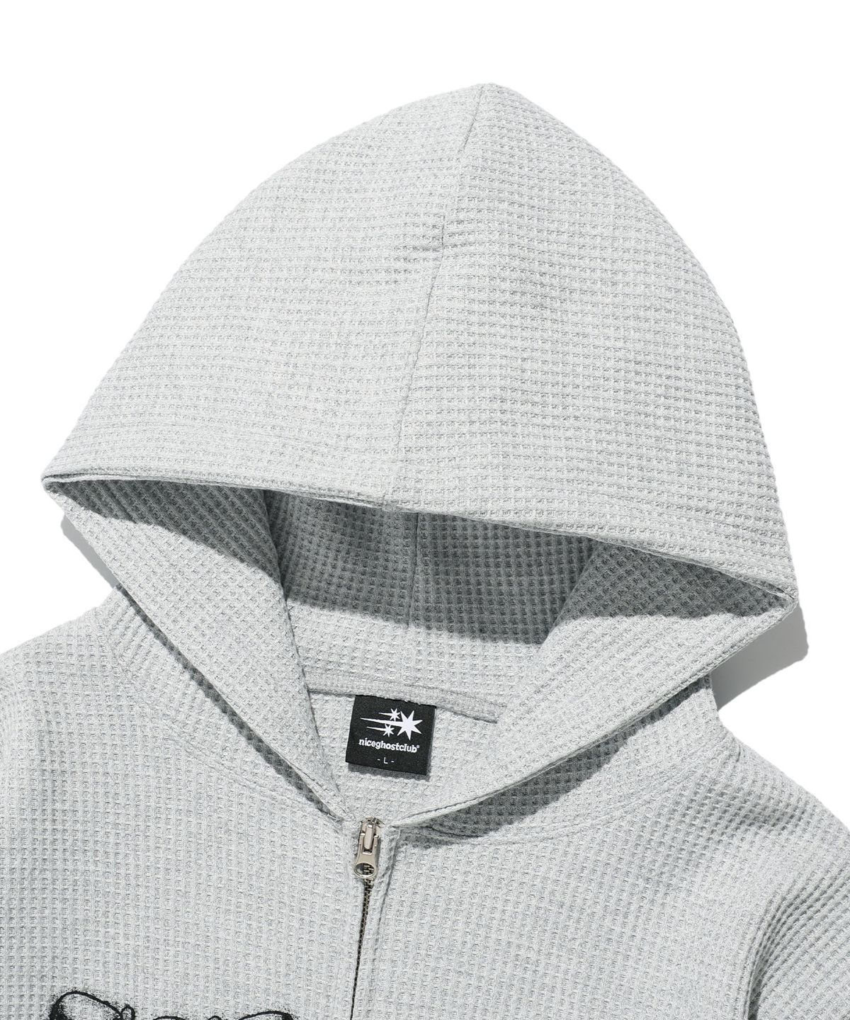 나이스고스트클럽(NICEGHOSTCLUB) SKULL RIBBON WAFFLE HOODIE ZIP UP_GREY(NG2EFUM482A)