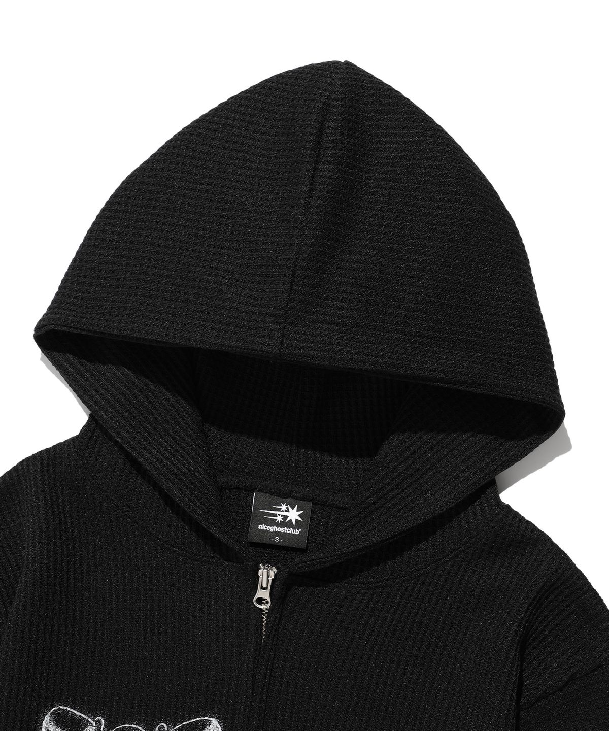 나이스고스트클럽(NICEGHOSTCLUB) SKULL RIBBON WAFFLE HOODIE ZIP UP_BLACK(NG2EFUM482A)