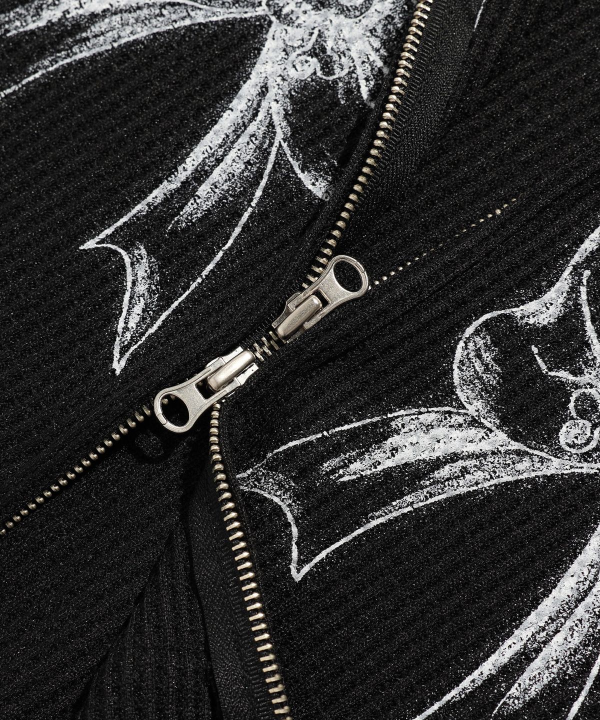 나이스고스트클럽(NICEGHOSTCLUB) SKULL RIBBON WAFFLE HOODIE ZIP UP_BLACK(NG2EFUM482A)
