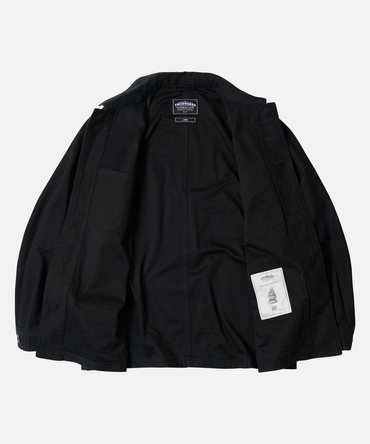 프리즘웍스(FRIZMWORKS) BACKSATIN FRENCH WORK JACKET _ BLACK