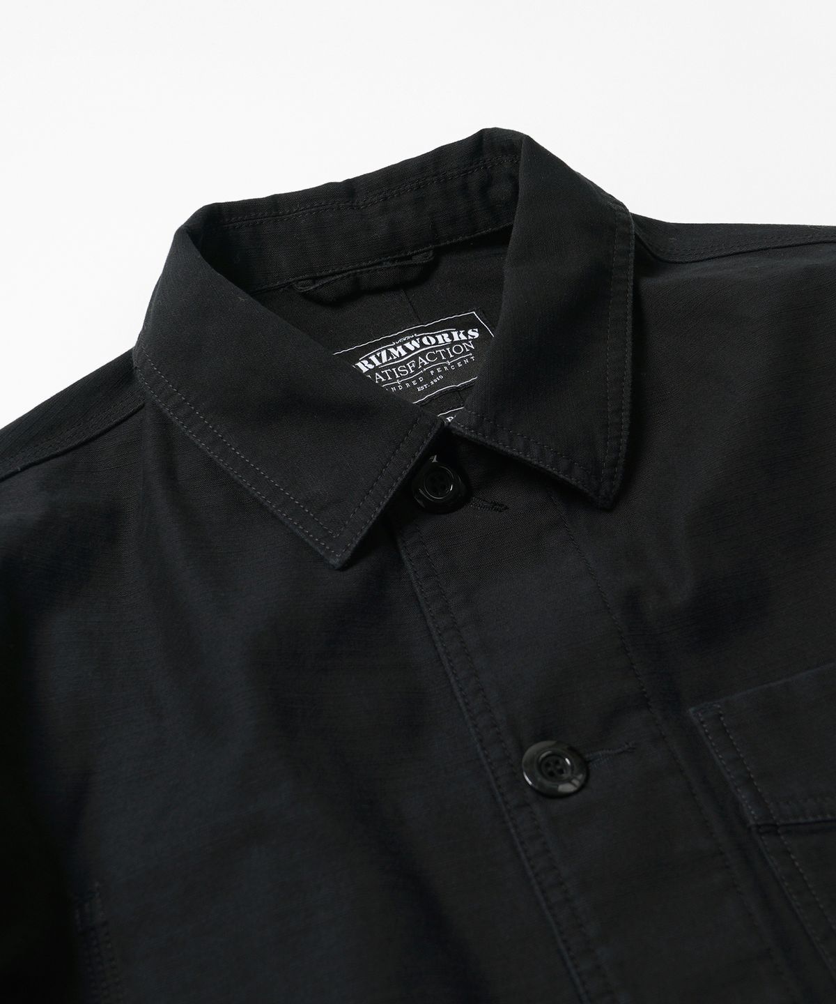프리즘웍스(FRIZMWORKS) BACKSATIN FRENCH WORK JACKET _ BLACK