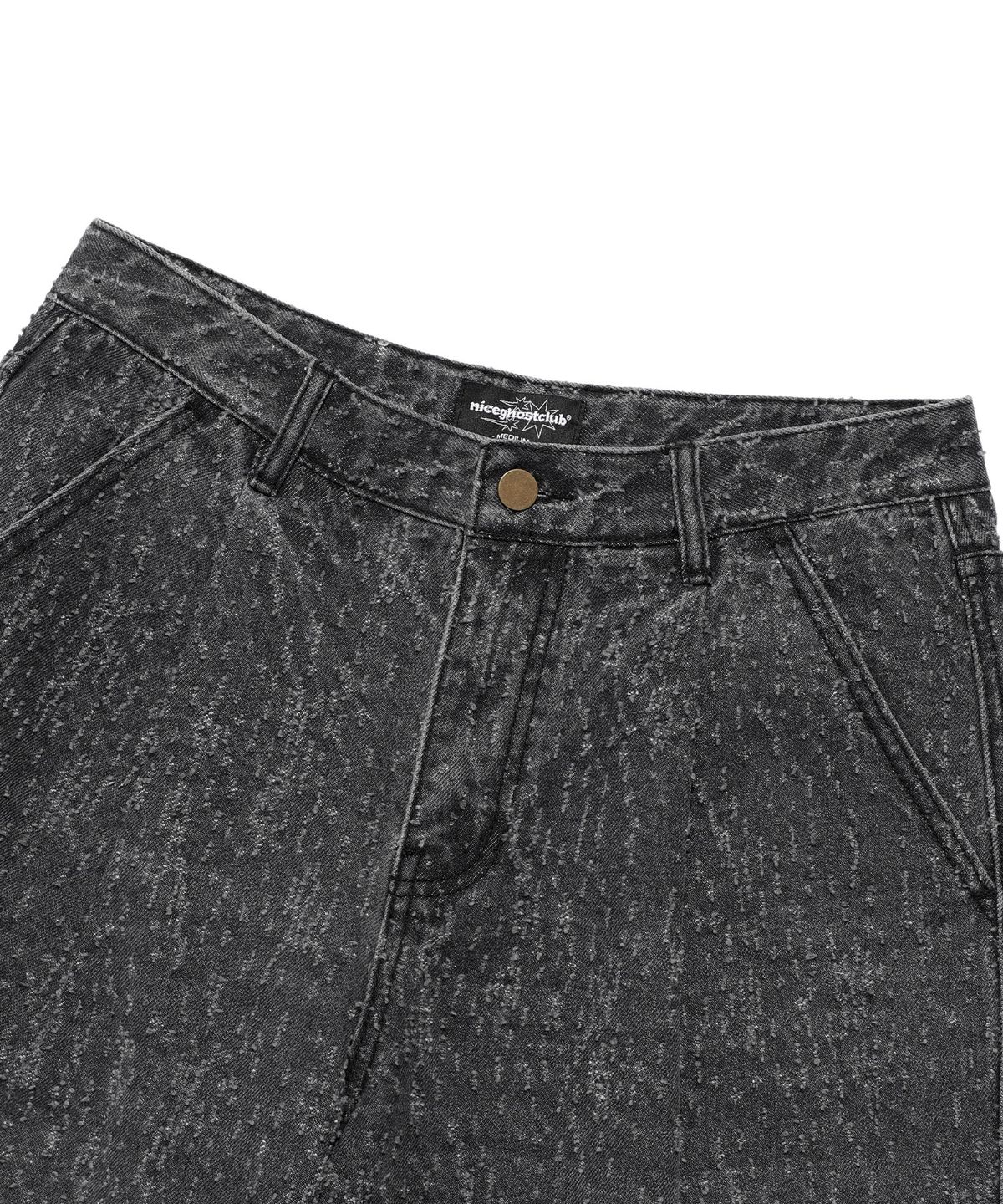 나이스고스트클럽(NICEGHOSTCLUB) ONE TUCK BULLET DISTRESSED JEANS_BLACK(NG2EFUD114A)