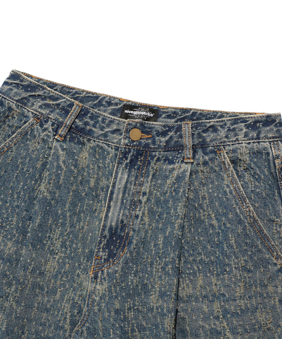 나이스고스트클럽(NICEGHOSTCLUB) ONE TUCK BULLET DISTRESSED JEANS_BLUE(NG2EFUD114A)