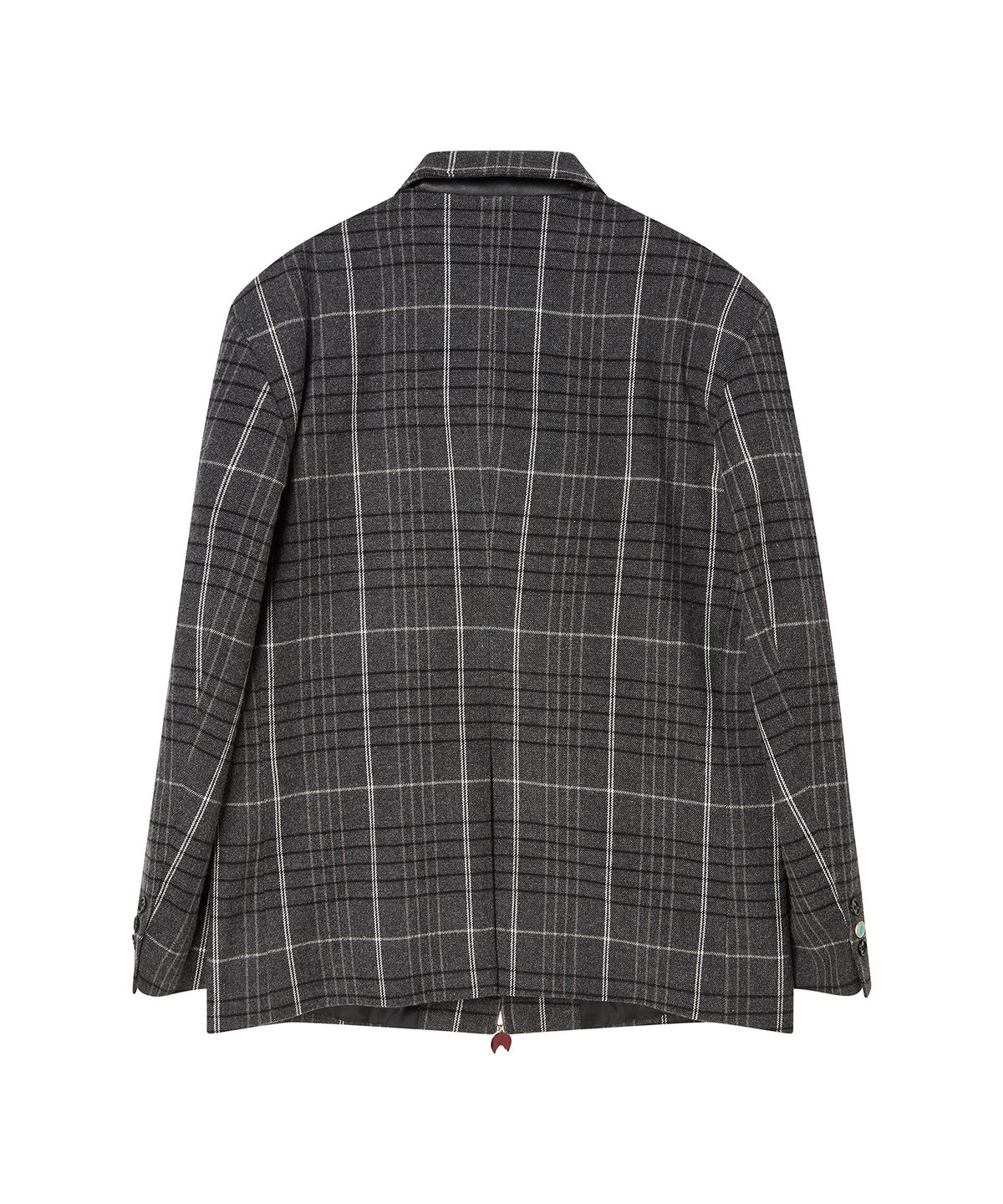 비욘드클로젯(BEYOND CLOSET) [COLLECTION LINE] 빈티지 디테일 울 체크 라이딩 자켓 그레이
