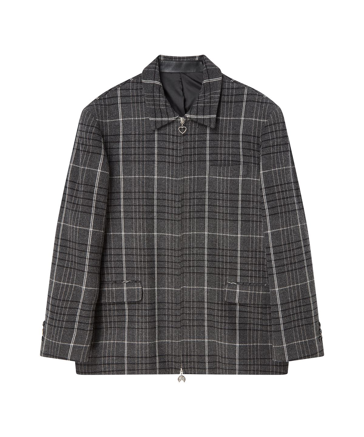 비욘드클로젯(BEYOND CLOSET) [COLLECTION LINE] 빈티지 디테일 울 체크 라이딩 자켓 그레이