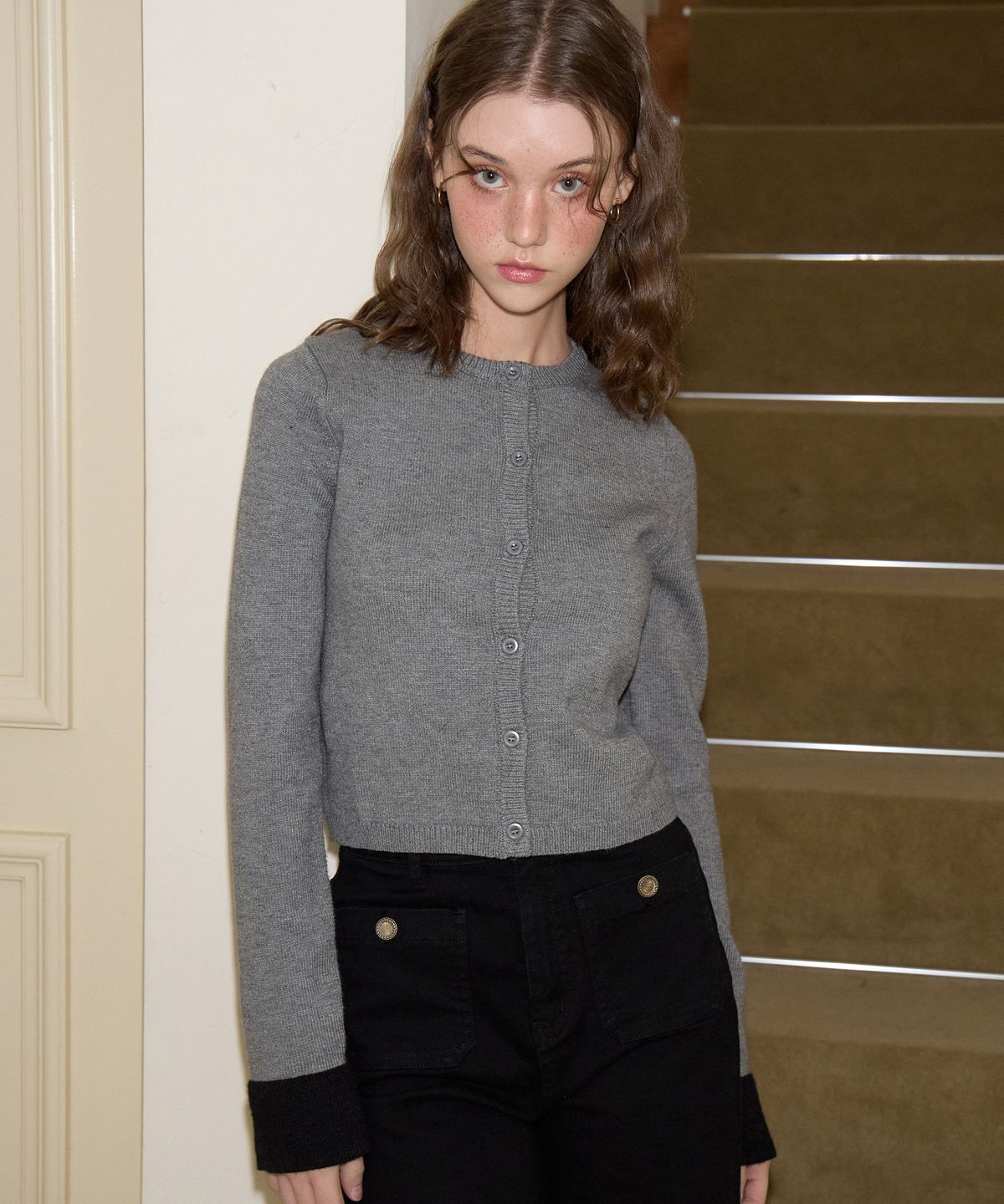 살롱 드 욘(SALON DE YOHN) Cuffs Knit Cardigan Set_ Gray