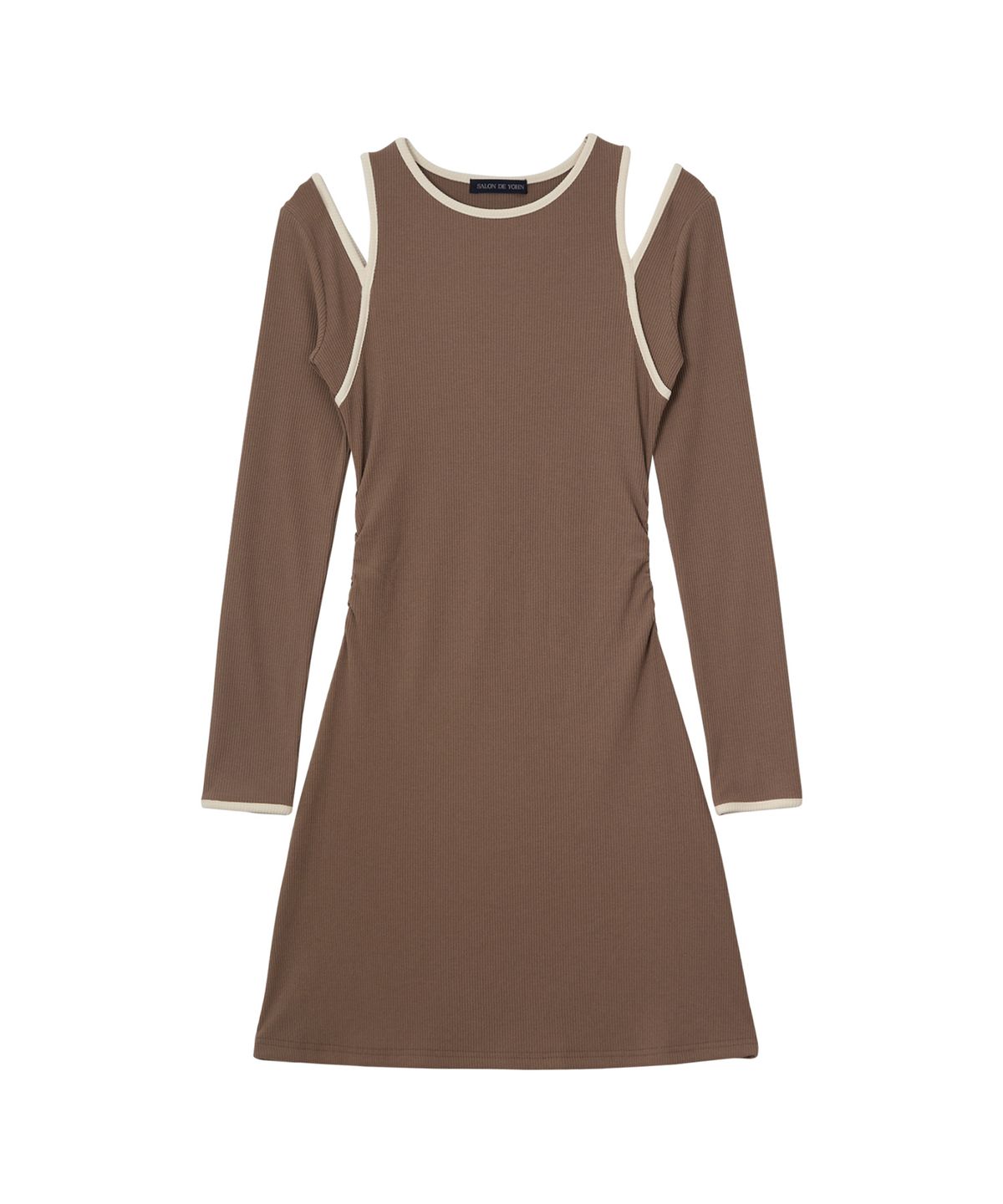 살롱 드 욘(SALON DE YOHN) Line Point Cut-Off Mini Dress_ Brown