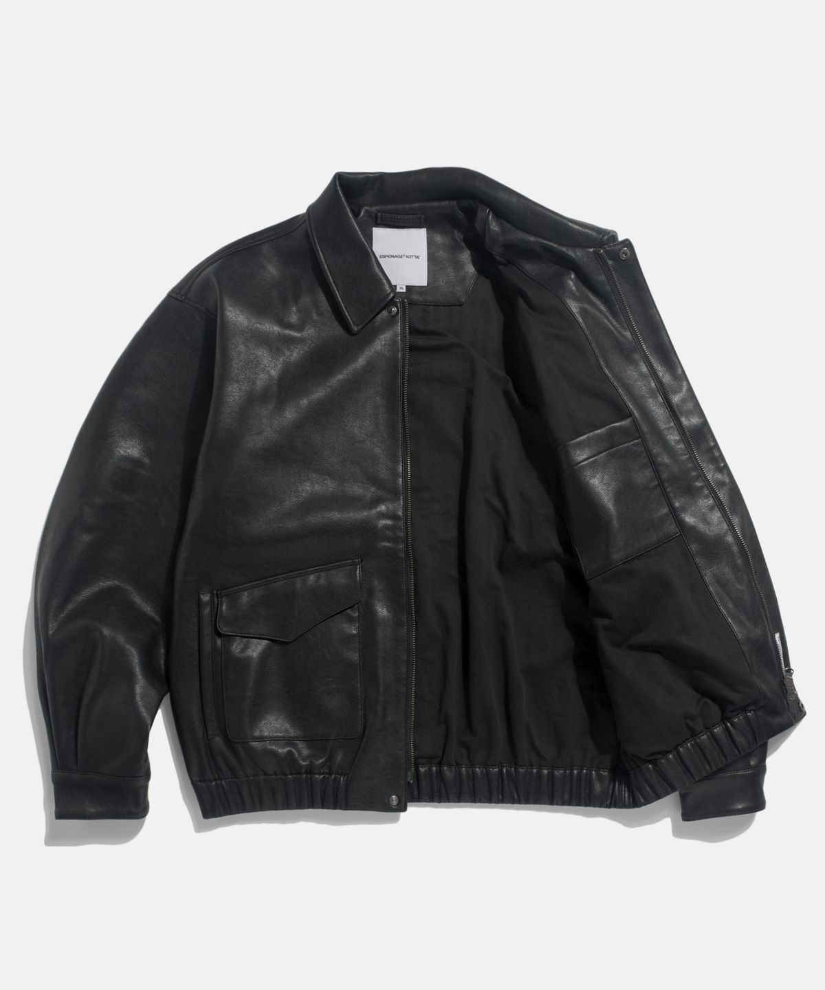 에스피오나지(ESPIONAGE) Flight Bomber Jacket (Faux Leather) Black
