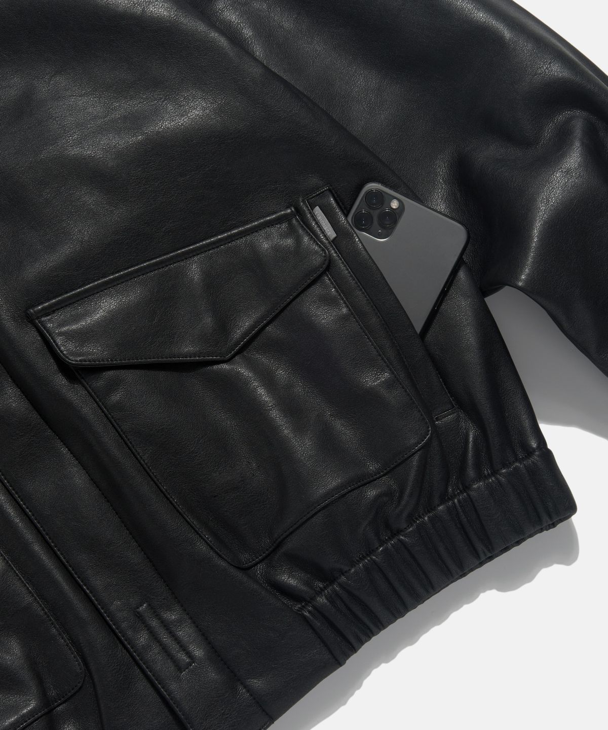 에스피오나지(ESPIONAGE) Flight Bomber Jacket (Faux Leather) Black
