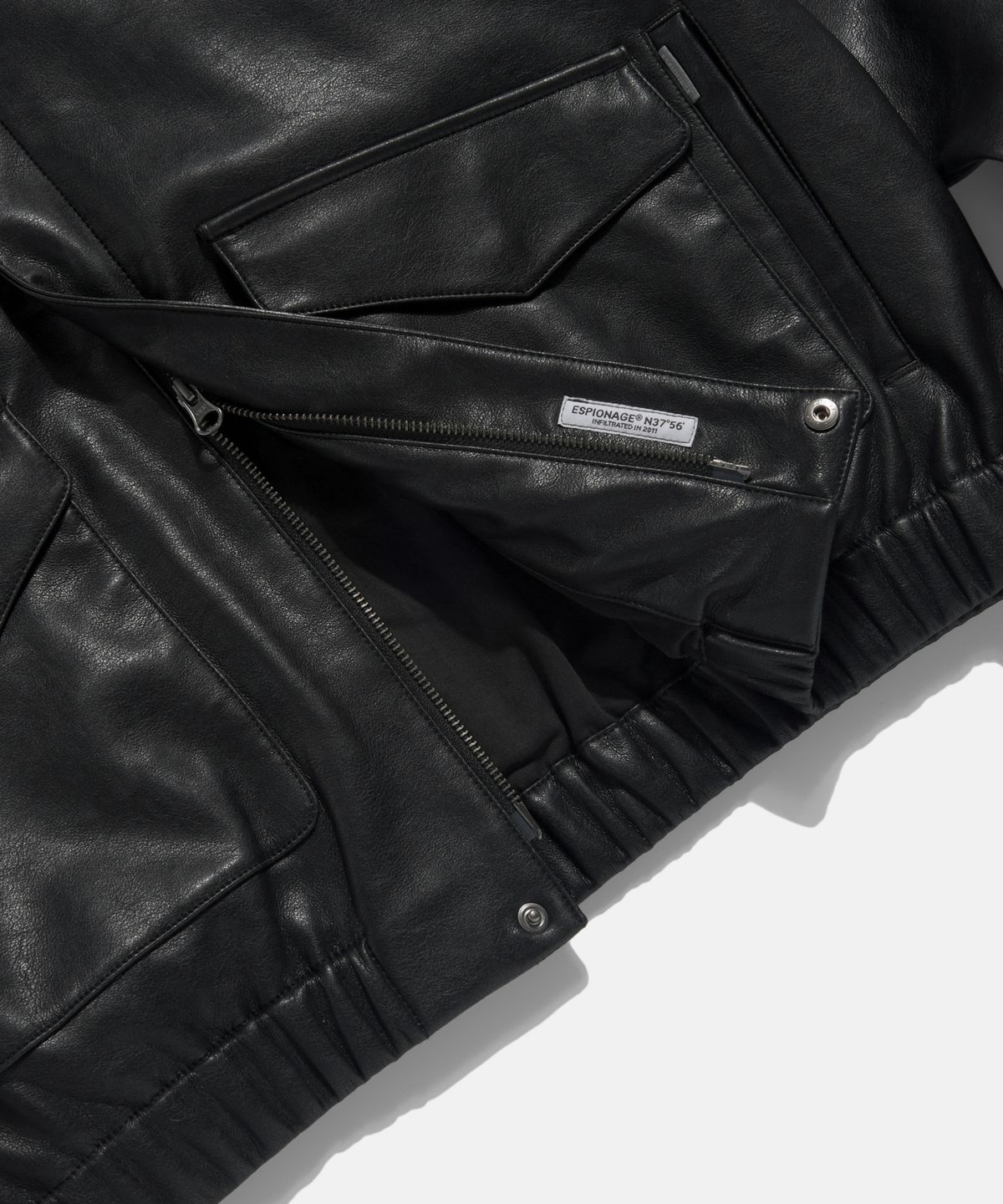 에스피오나지(ESPIONAGE) Flight Bomber Jacket (Faux Leather) Black