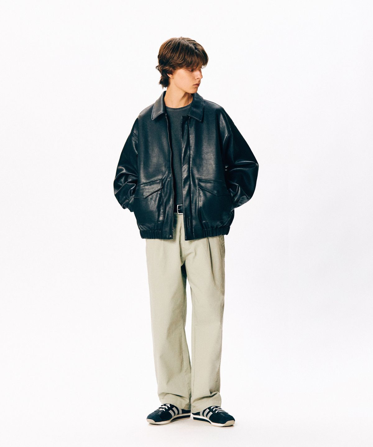 에스피오나지(ESPIONAGE) Flight Bomber Jacket (Faux Leather) Black