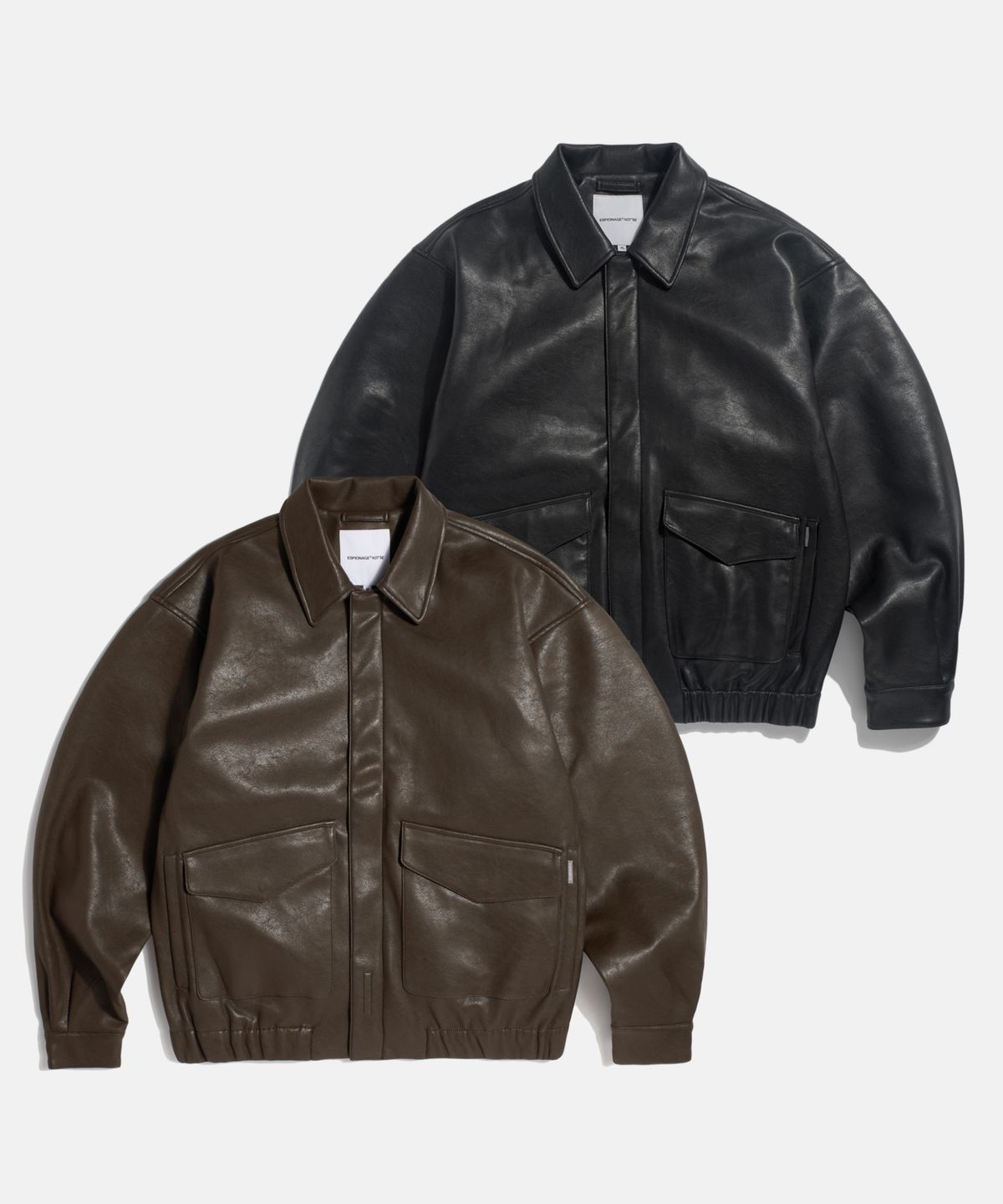 에스피오나지(ESPIONAGE) Flight Bomber Jacket (Faux Leather) Black