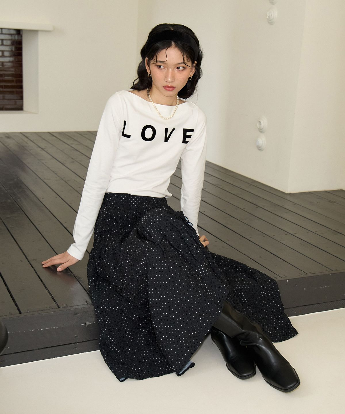 살롱 드 욘(SALON DE YOHN) Corsage Point Shirring Skirt_ Black